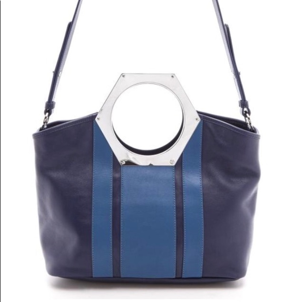 Jonathan Adler Goldie Hex Handle Bag - Blue Stripe